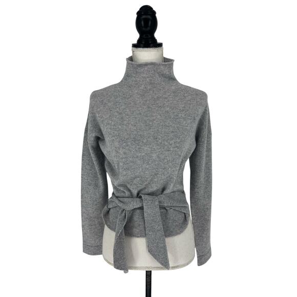 Forte Cashmere Gray Turtleneck Tie Front Cashmere Sweater - Picture 2 of 8